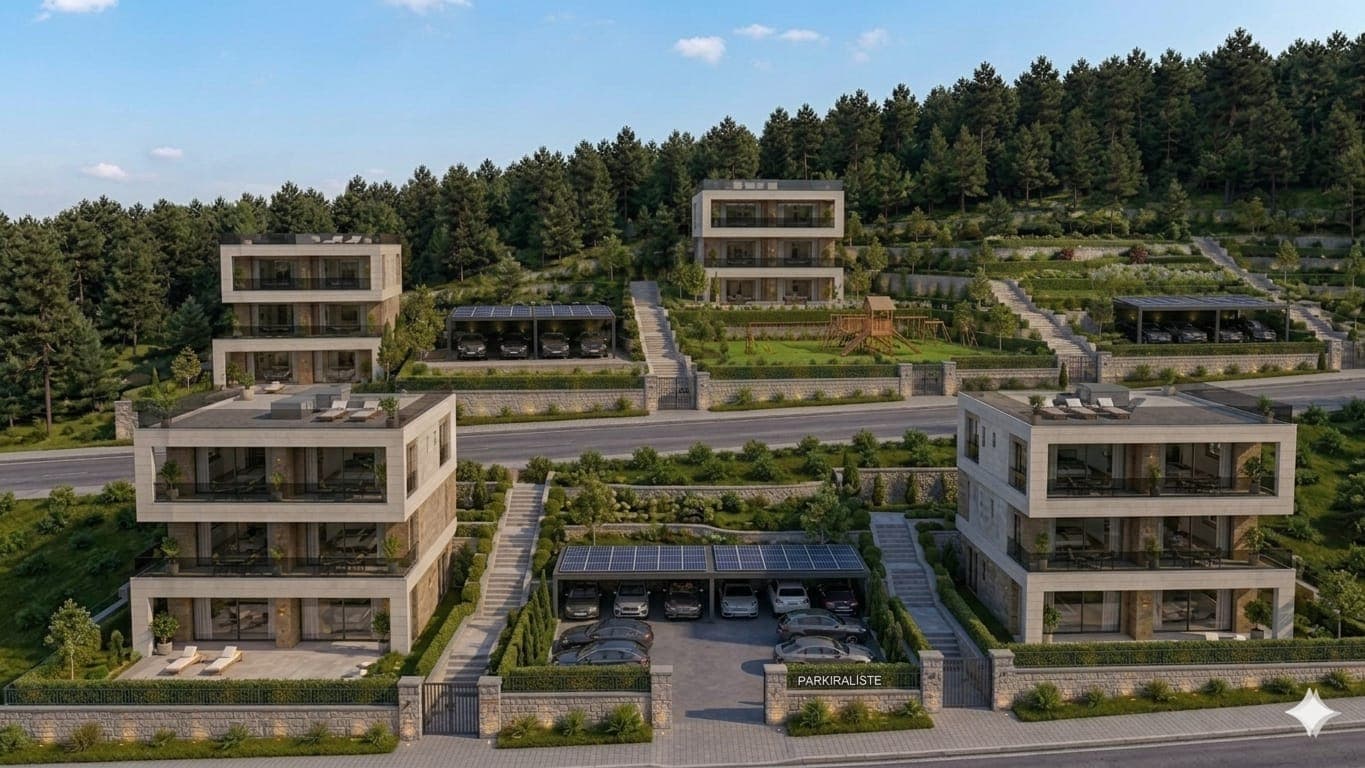Projekat Villa Park Obarak — dnevni zračni prikaz kompleksa vila i uređenih vrtova